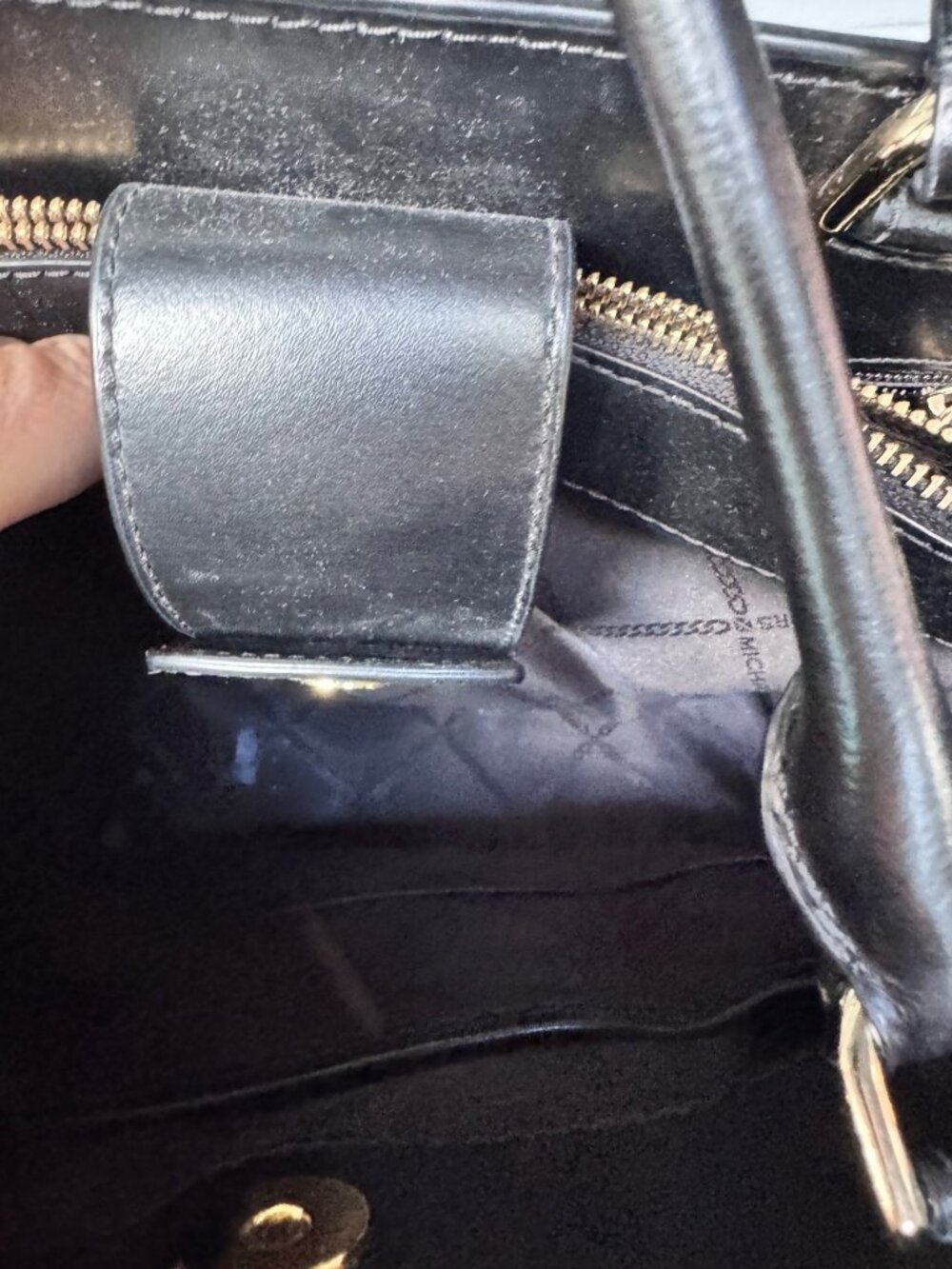 Michael Kors Satchel Tote Bag Black Quilted Leather Gold Tone Top Handle - Picture 7 of 9